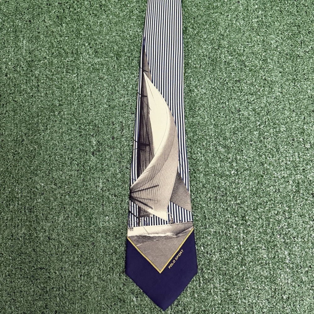 Vintage Polo Sport Ralph Lauren Silk Tie Sailboat Sailing Nautical 90s